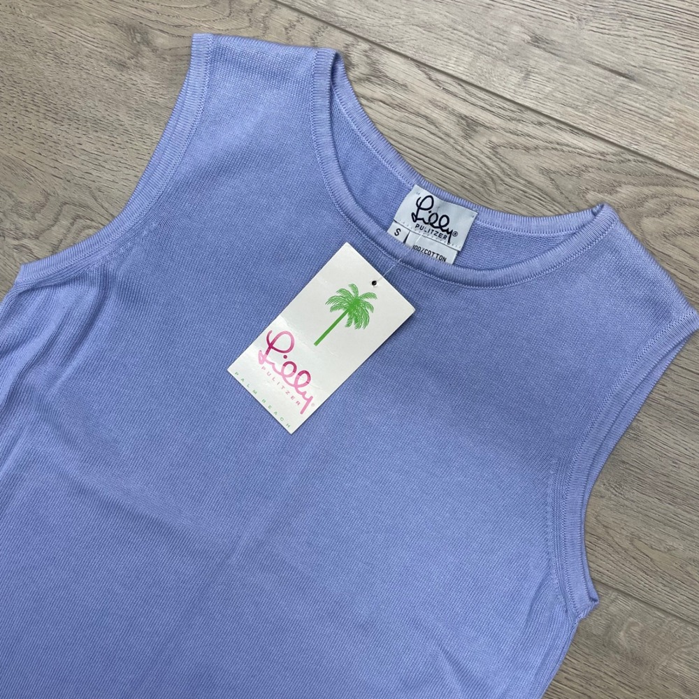 Lilly Pulitzer Trudy Shell Women Size S Blue Cotton Knit Sleeveless Tank Top
